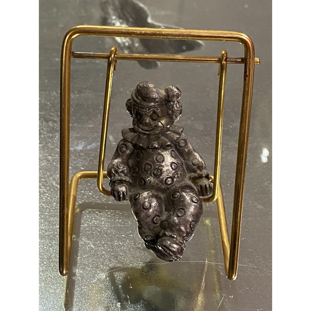 VNTG GEORGE GOOD Pewter Clown on brass swing  Paper Weight Figurine Taiwan